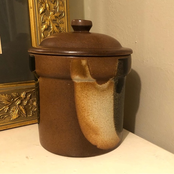 8037 Vintage Pottery Craft Jar with Lid Cocoa Brown Tan Black Knobbed Lid - Picture 10 of 13